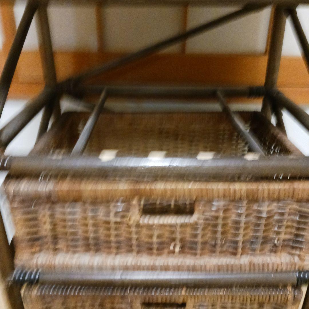 籐製 　ラタン　5段収納ラック キャスター付き　　ブラウン　レトロ