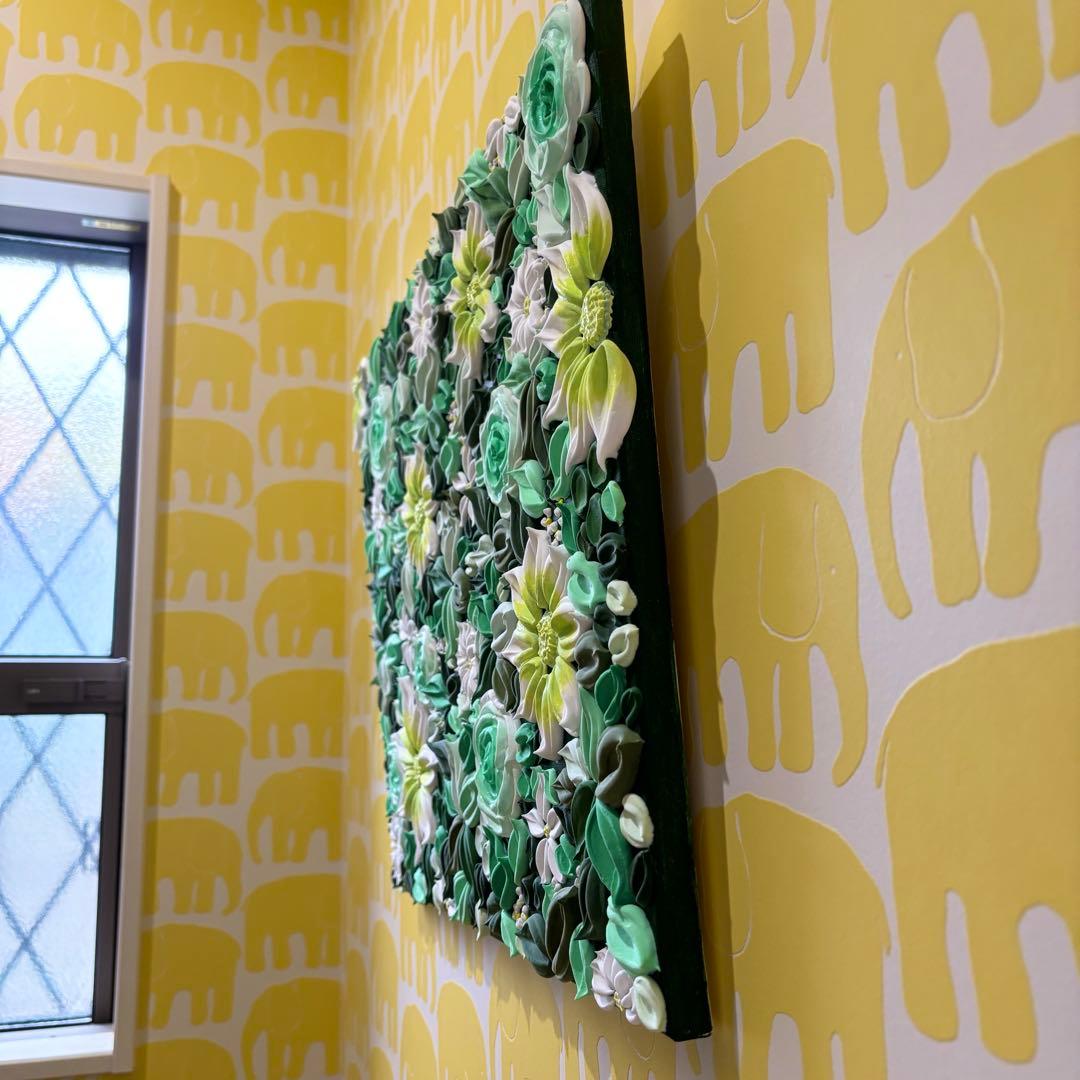 観葉植物　テクスチャーアート　現代アート　インテリアアート　花の絵　花束　韓国