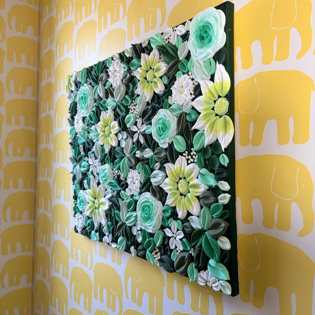 観葉植物　テクスチャーアート　現代アート　インテリアアート　花の絵　花束　韓国