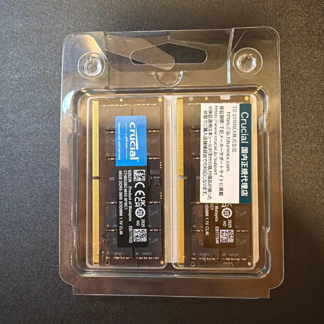 M*s様 Crucial DDR5 5600 ノート用 SODIMM 96GBキ
