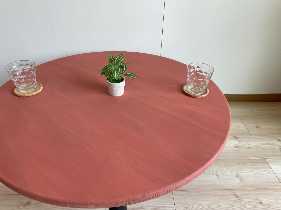 【サイズオーダー可】家具職人が造る丸型テーブル・アンティークコーラル