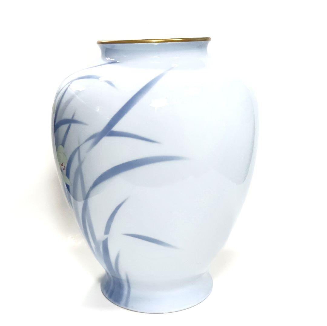 深川製磁 官窯染付 蘭文 花瓶 26cm 共箱