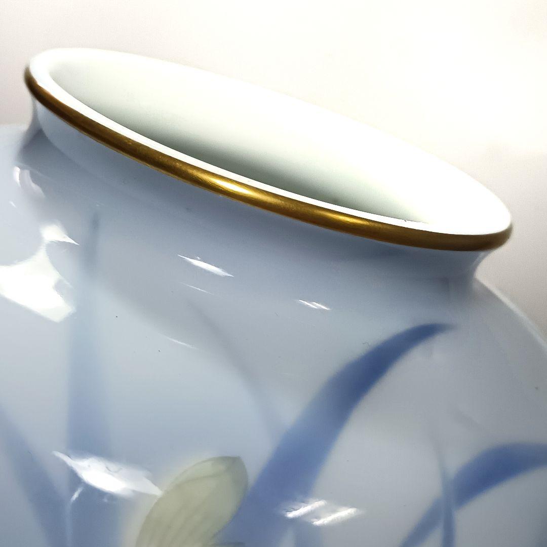 深川製磁 官窯染付 蘭文 花瓶 26cm 共箱