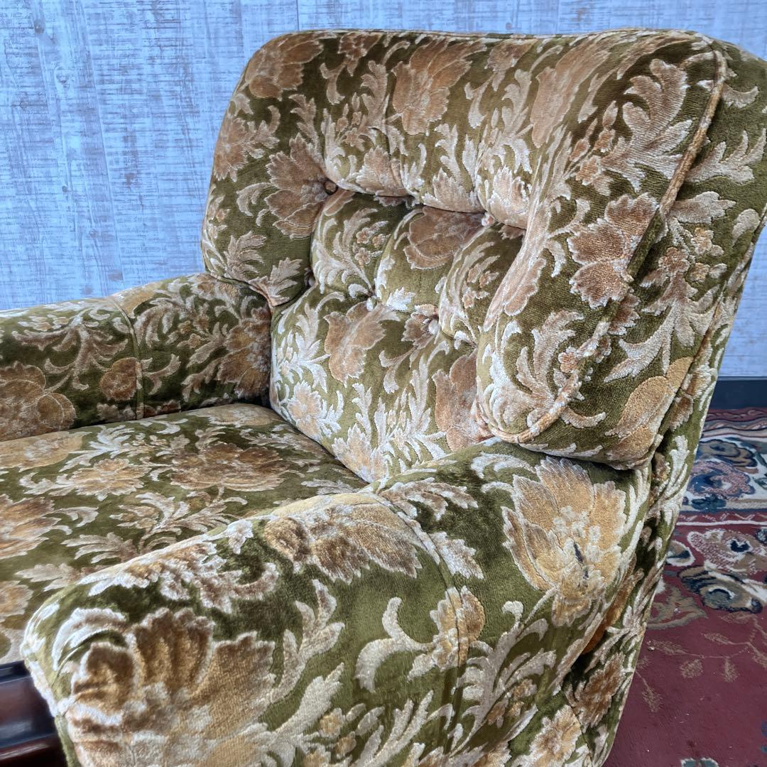 昭和レトロ カリモク 金華山 花柄ベロアソファ 一人掛けソファ アームチェア