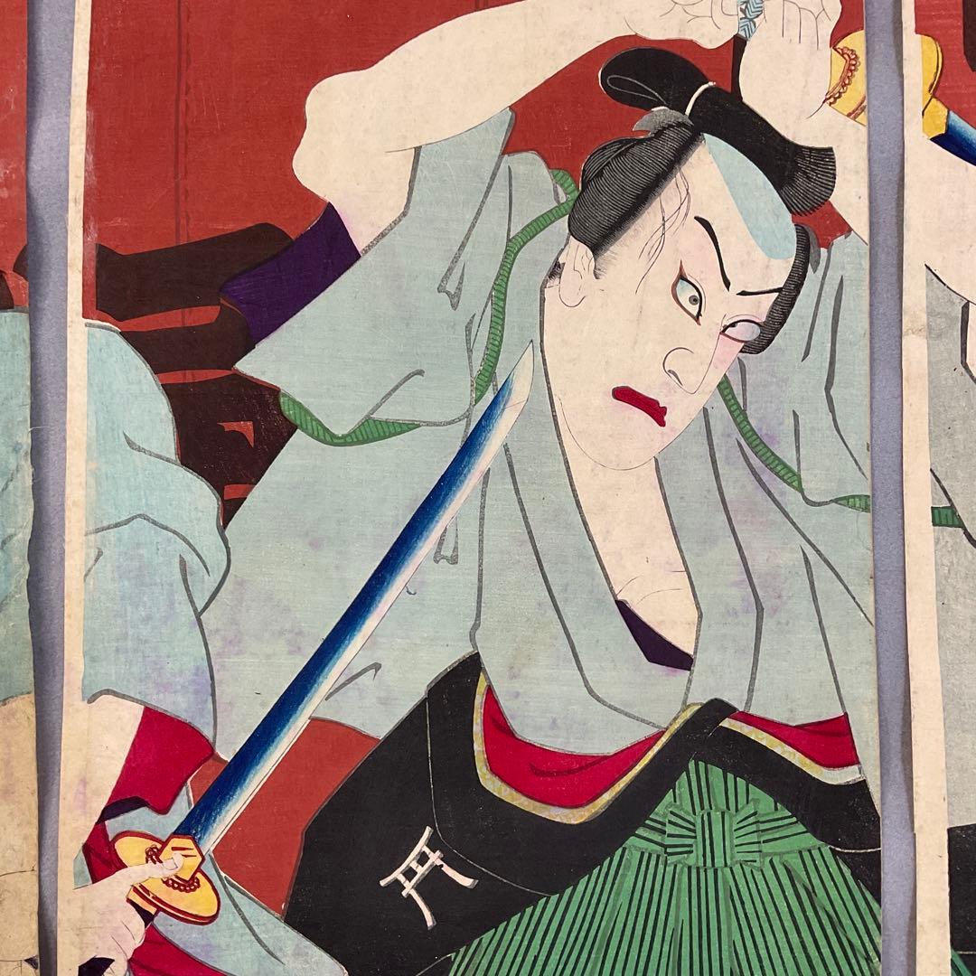 安達吟光「太鼓音智勇三略」三枚続き木版画