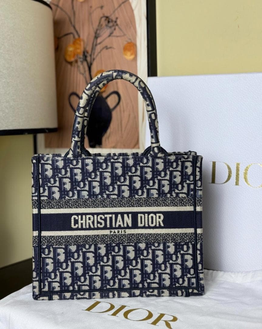 美品・キャンバス スモール トート ハンドバッグ ネイビー アイボリー~~