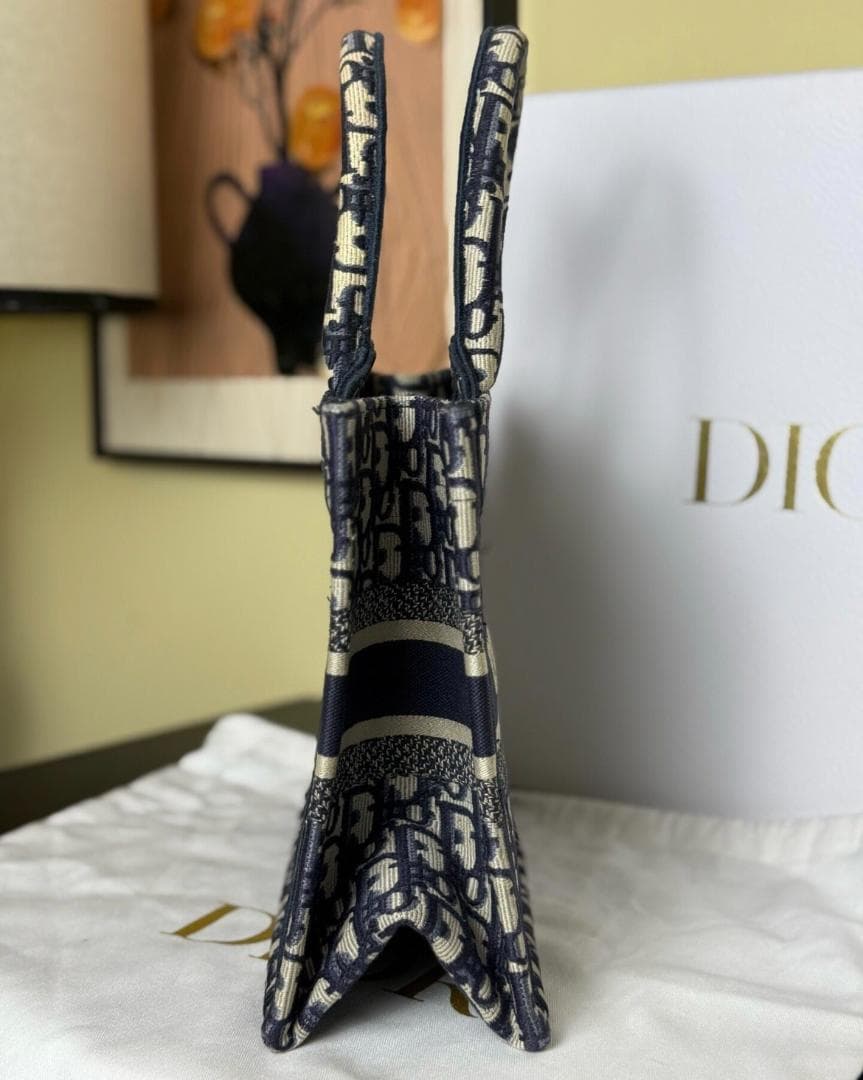 美品・キャンバス スモール トート ハンドバッグ ネイビー アイボリー~~