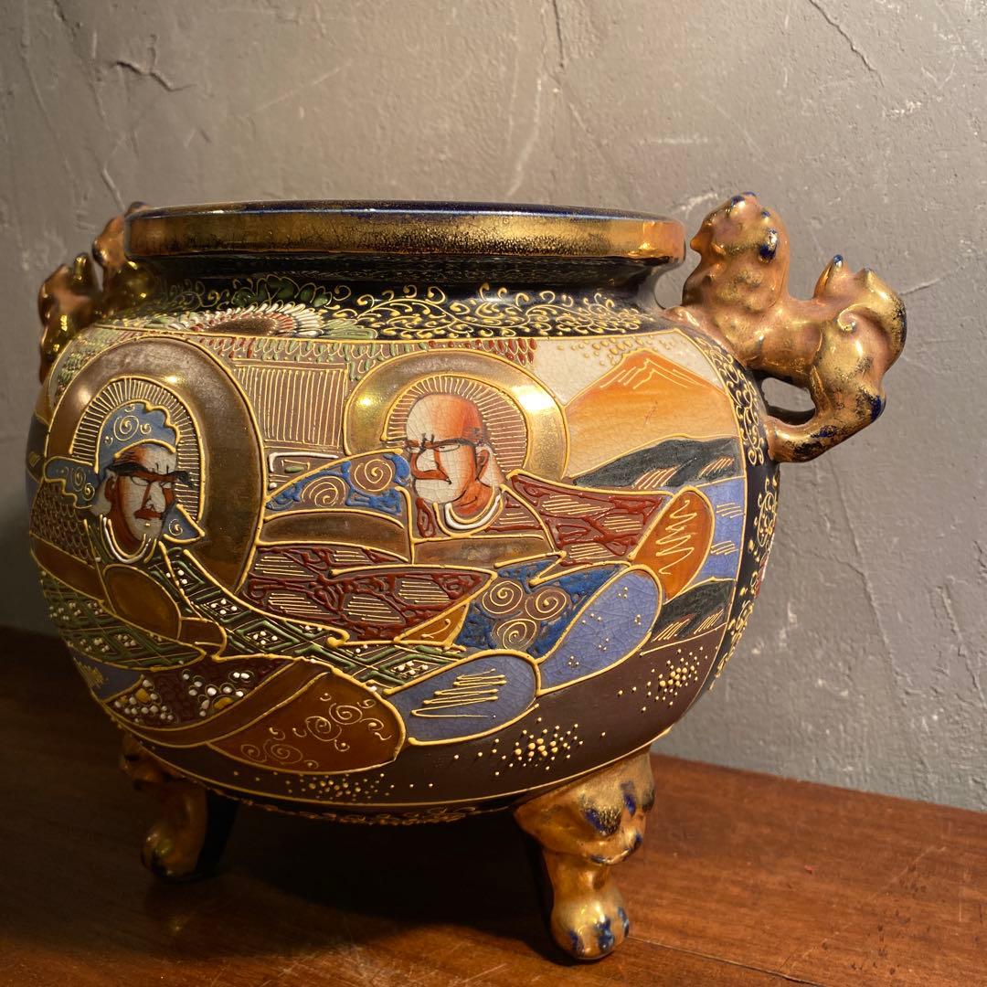 薩摩焼 三つ脚香炉 金襴手 古美術 骨董品 コレクション オブジェ