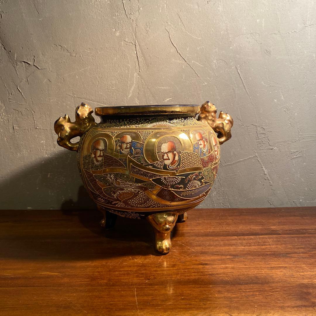 薩摩焼 三つ脚香炉 金襴手 古美術 骨董品 コレクション オブジェ