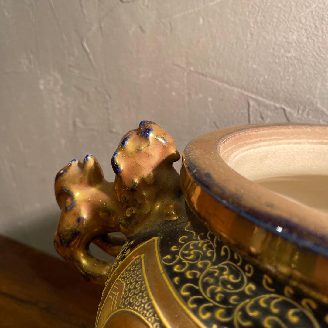 薩摩焼 三つ脚香炉 金襴手 古美術 骨董品 コレクション オブジェ