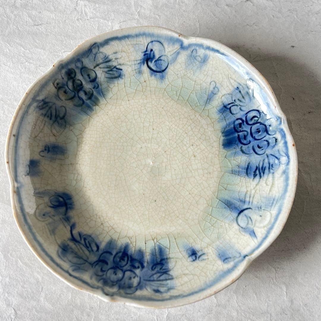 陶芸家イムサエム 染付 鳥紋輪花皿　美品used
