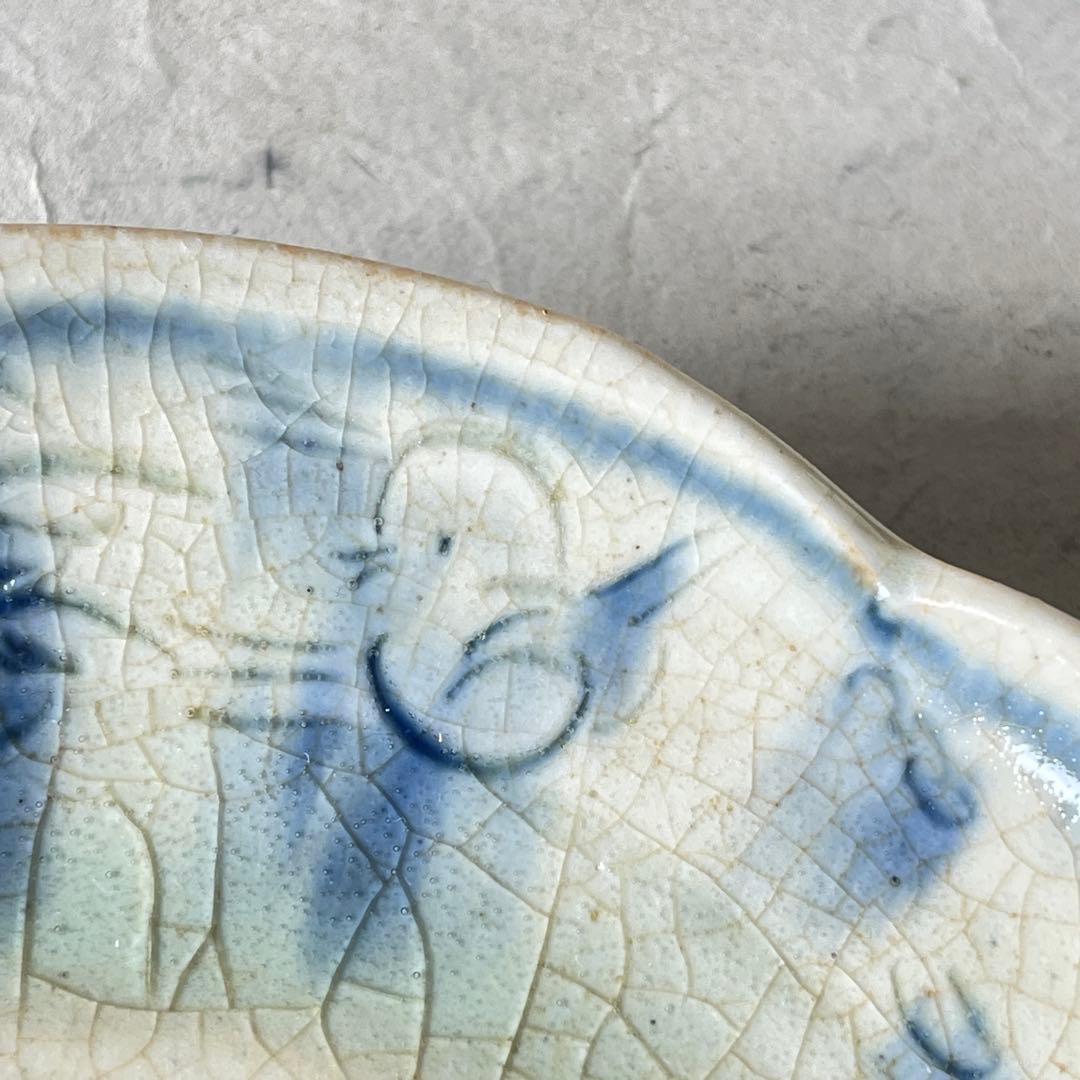 陶芸家イムサエム 染付 鳥紋輪花皿　美品used