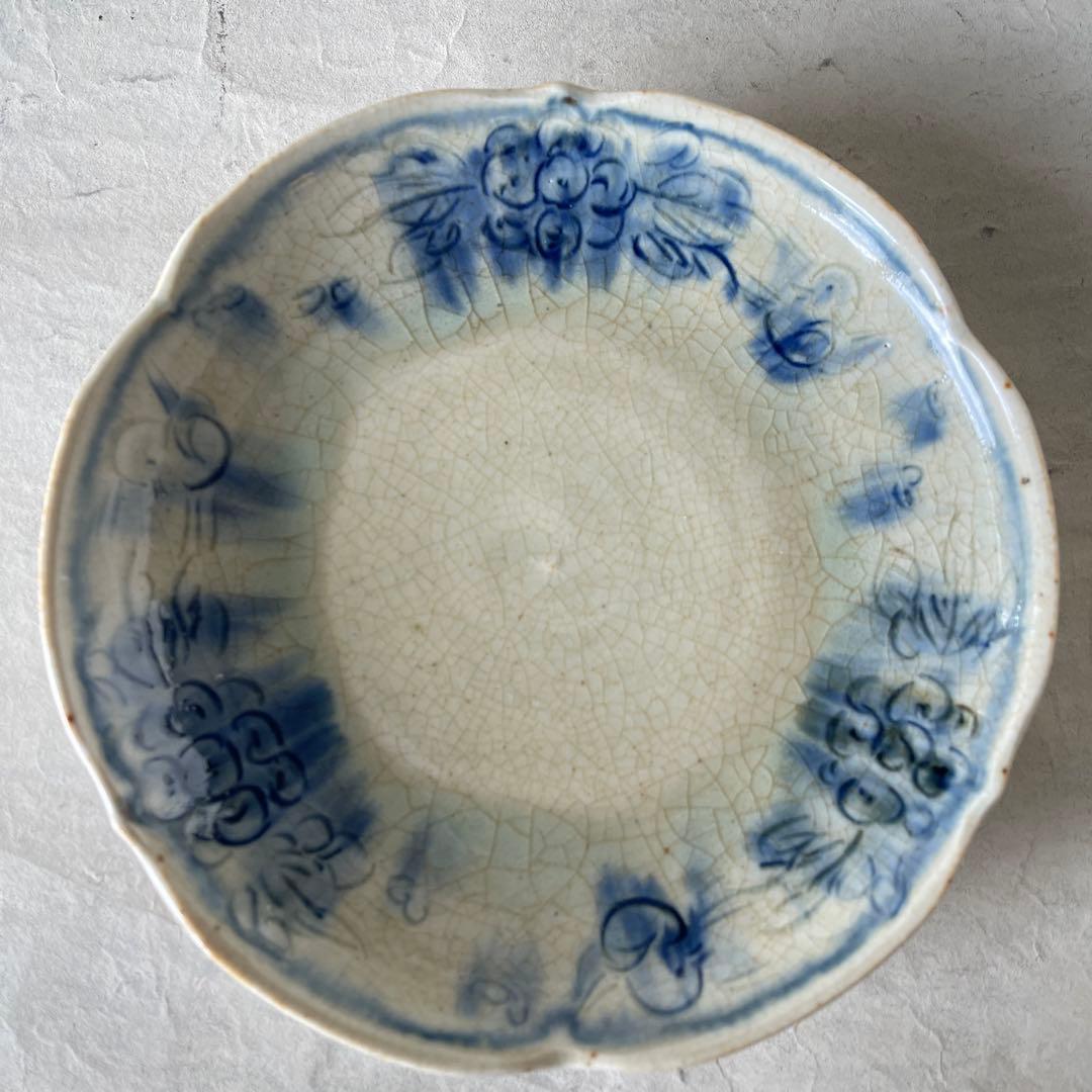 陶芸家イムサエム 染付 鳥紋輪花皿　美品used