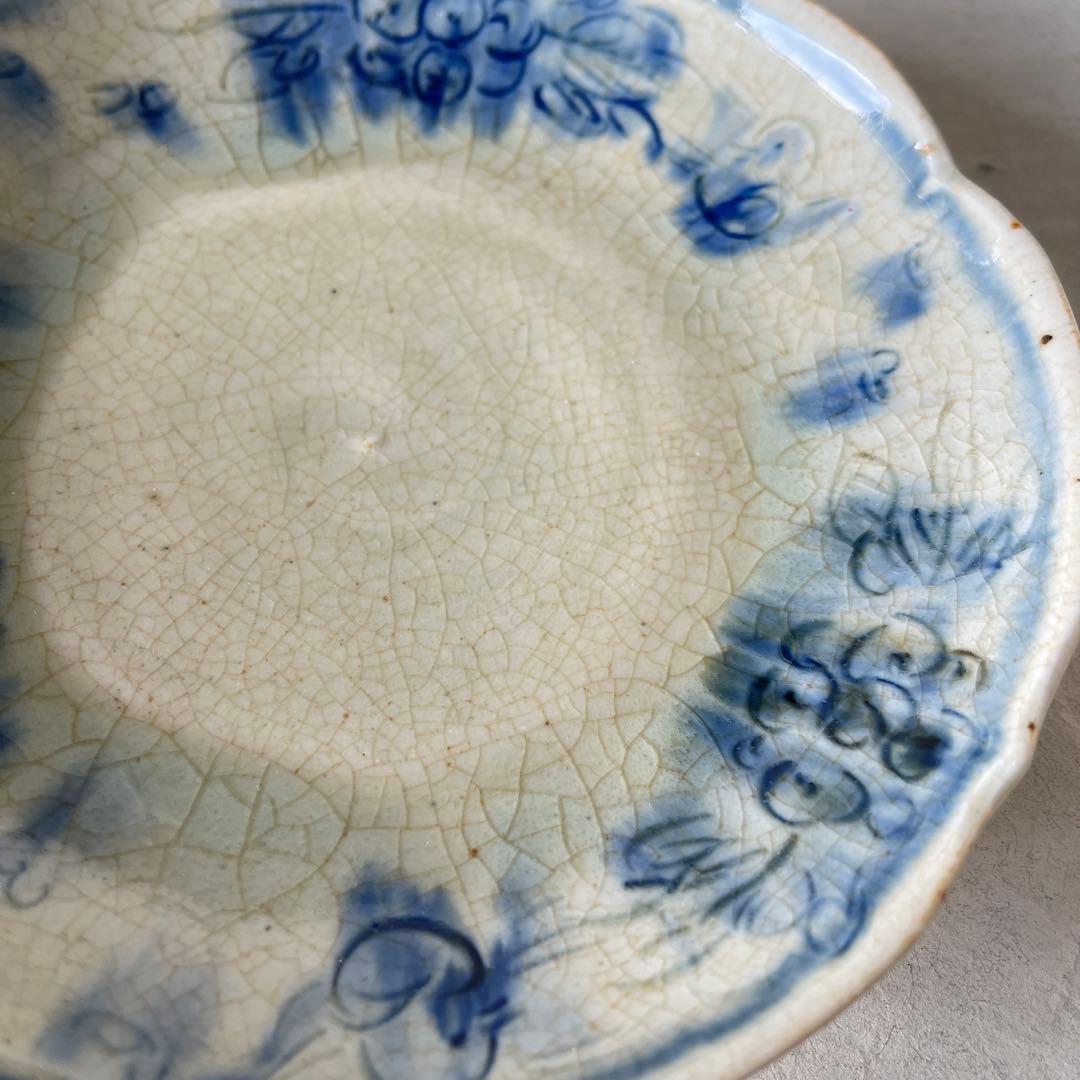 陶芸家イムサエム 染付 鳥紋輪花皿　美品used
