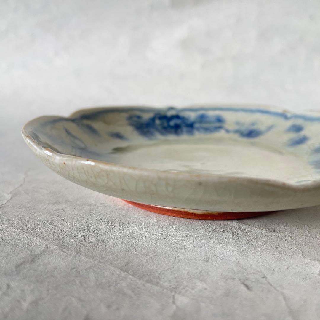 陶芸家イムサエム 染付 鳥紋輪花皿　美品used