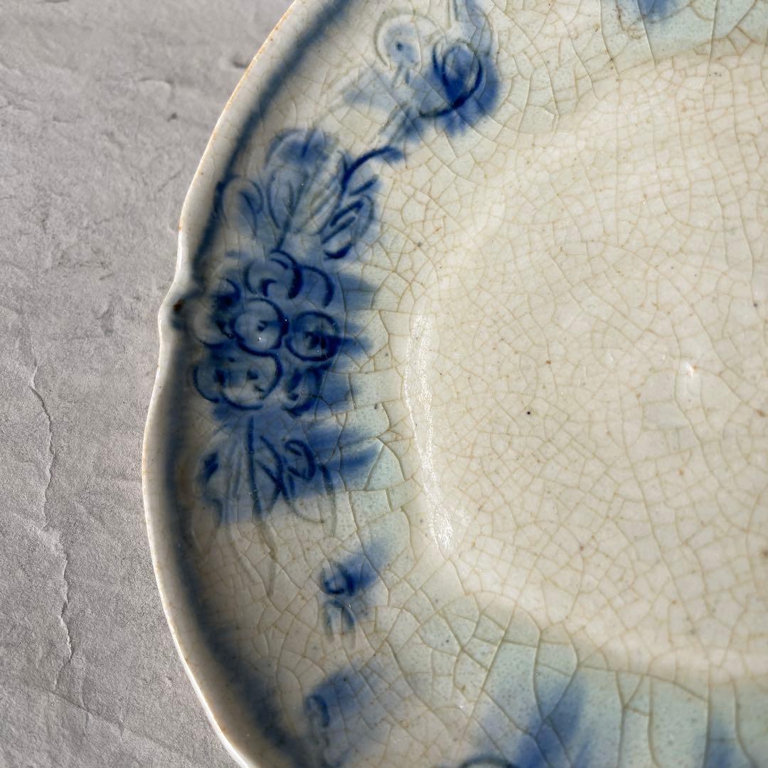 陶芸家イムサエム 染付 鳥紋輪花皿　美品used