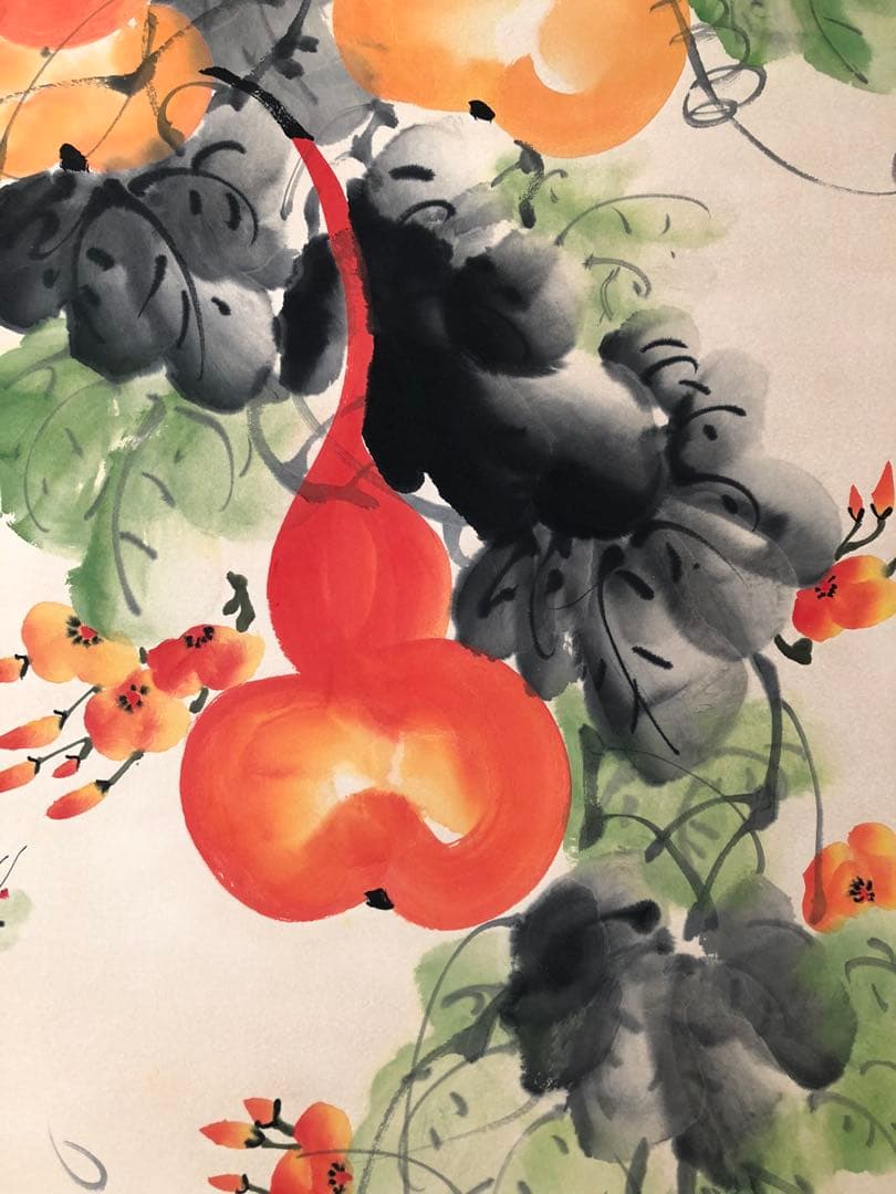齐白石 葫芦図 掛け軸 四尺 手描き 中国美術 絵画 書画 花鳥 インテリア