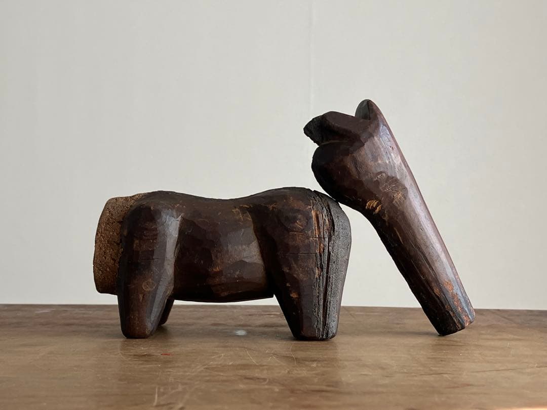 【希少 古い赤べこの木型 江戸後期〜明治頃】民藝縁起物木彫骨董出産祝い厄除古道具