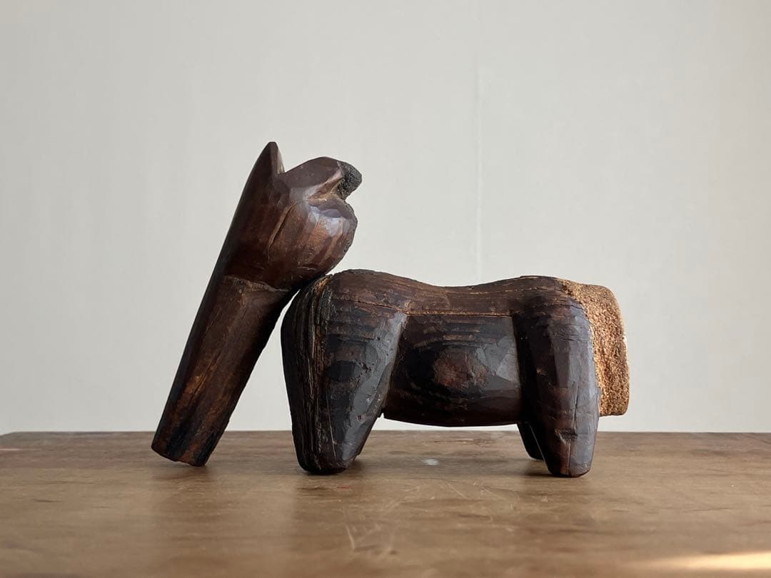 【希少 古い赤べこの木型 江戸後期〜明治頃】民藝縁起物木彫骨董出産祝い厄除古道具