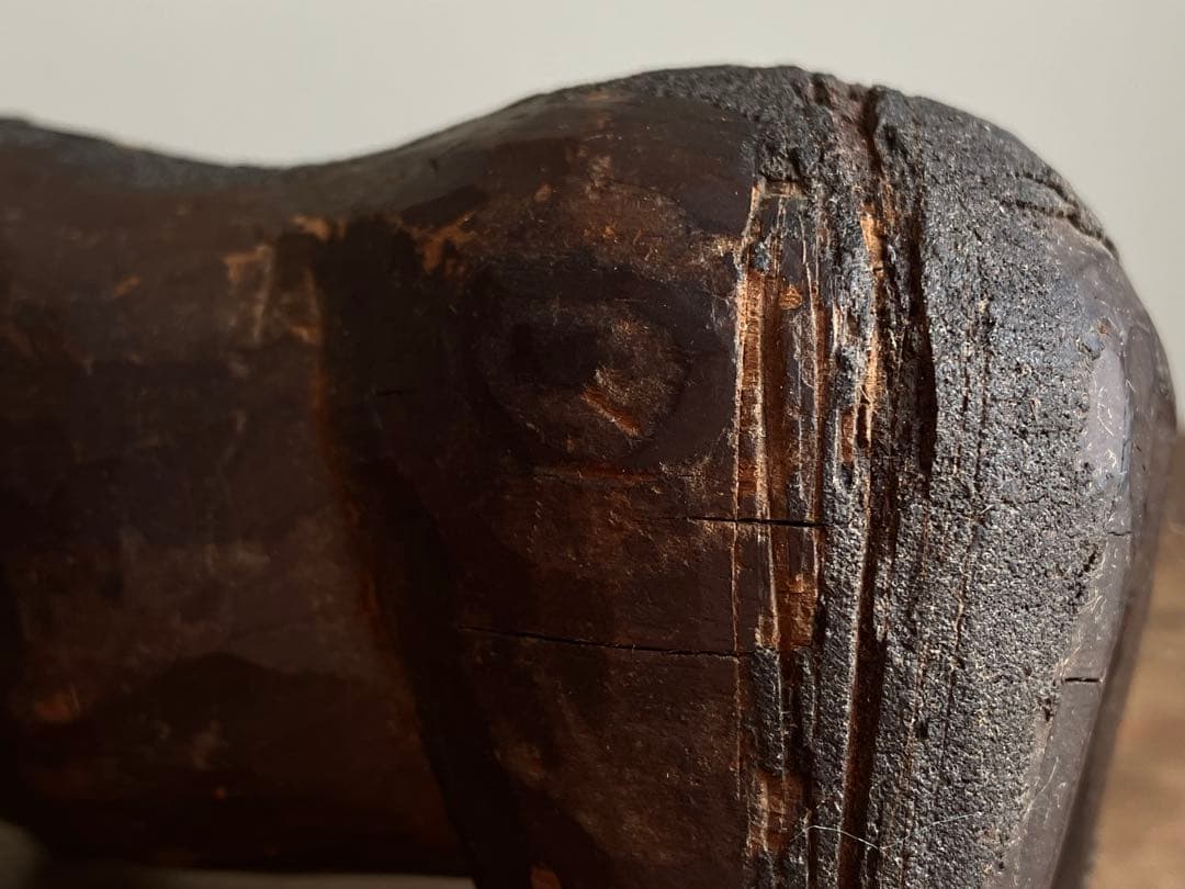 【希少 古い赤べこの木型 江戸後期〜明治頃】民藝縁起物木彫骨董出産祝い厄除古道具