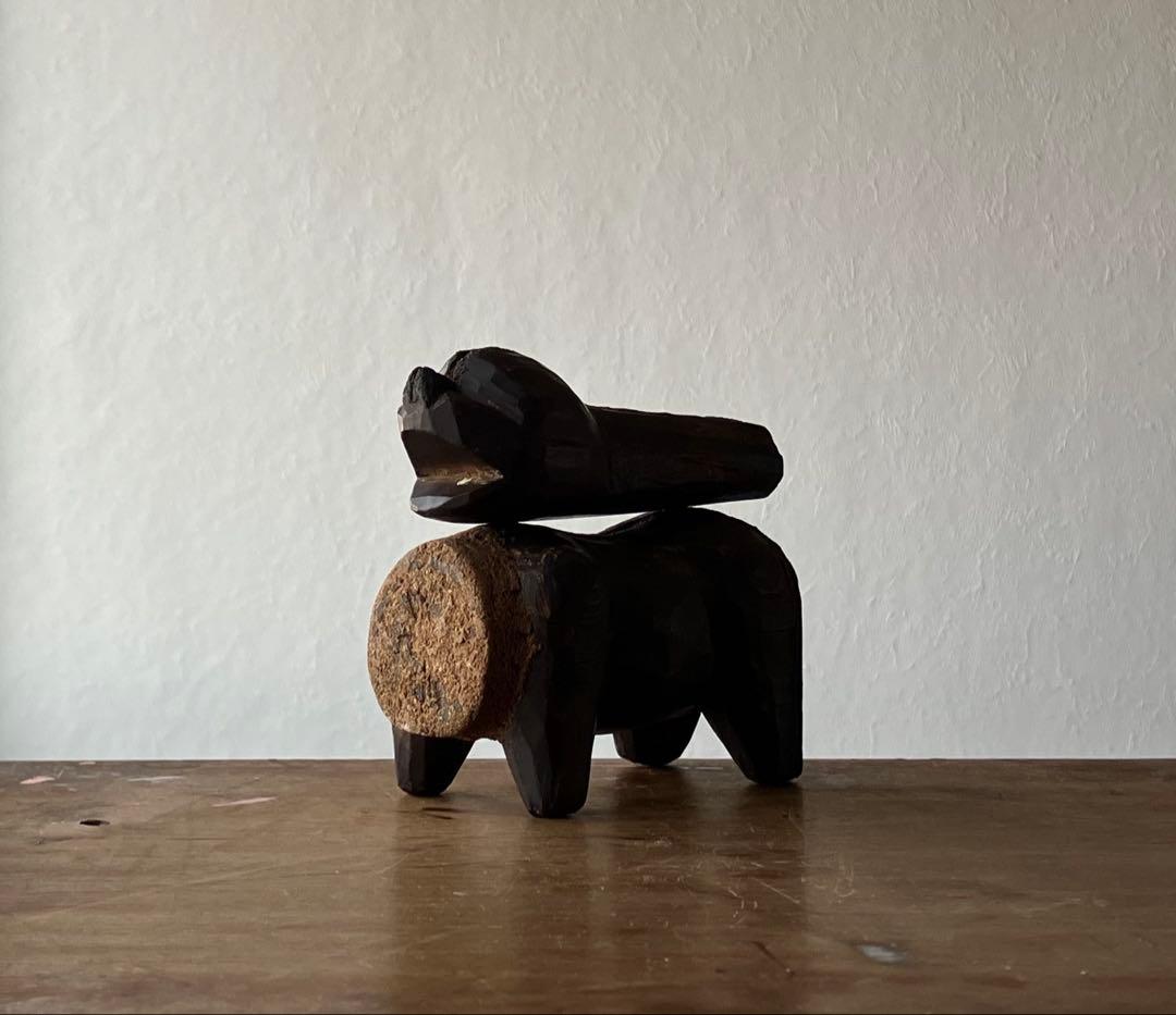 【希少 古い赤べこの木型 江戸後期〜明治頃】民藝縁起物木彫骨董出産祝い厄除古道具