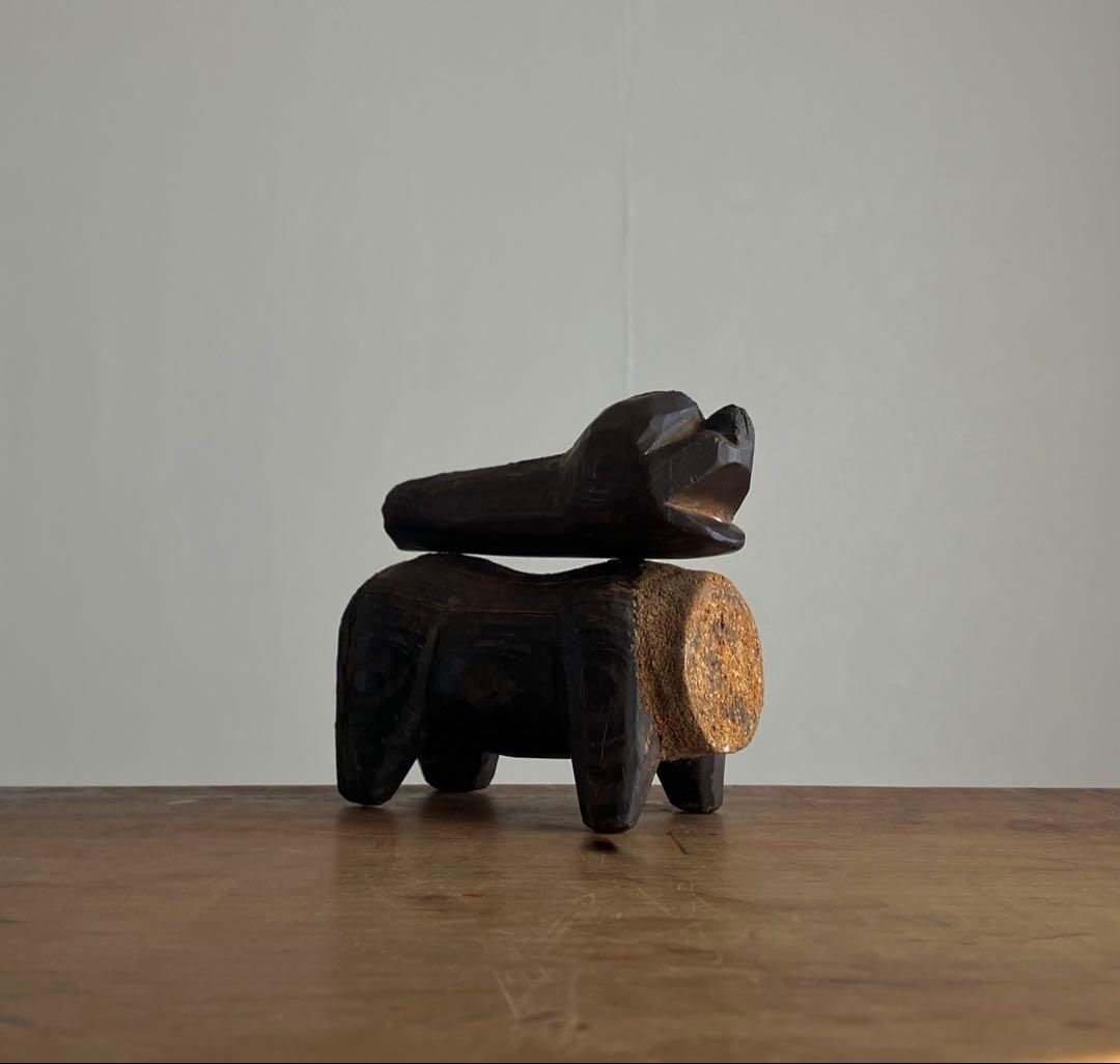 【希少 古い赤べこの木型 江戸後期〜明治頃】民藝縁起物木彫骨董出産祝い厄除古道具