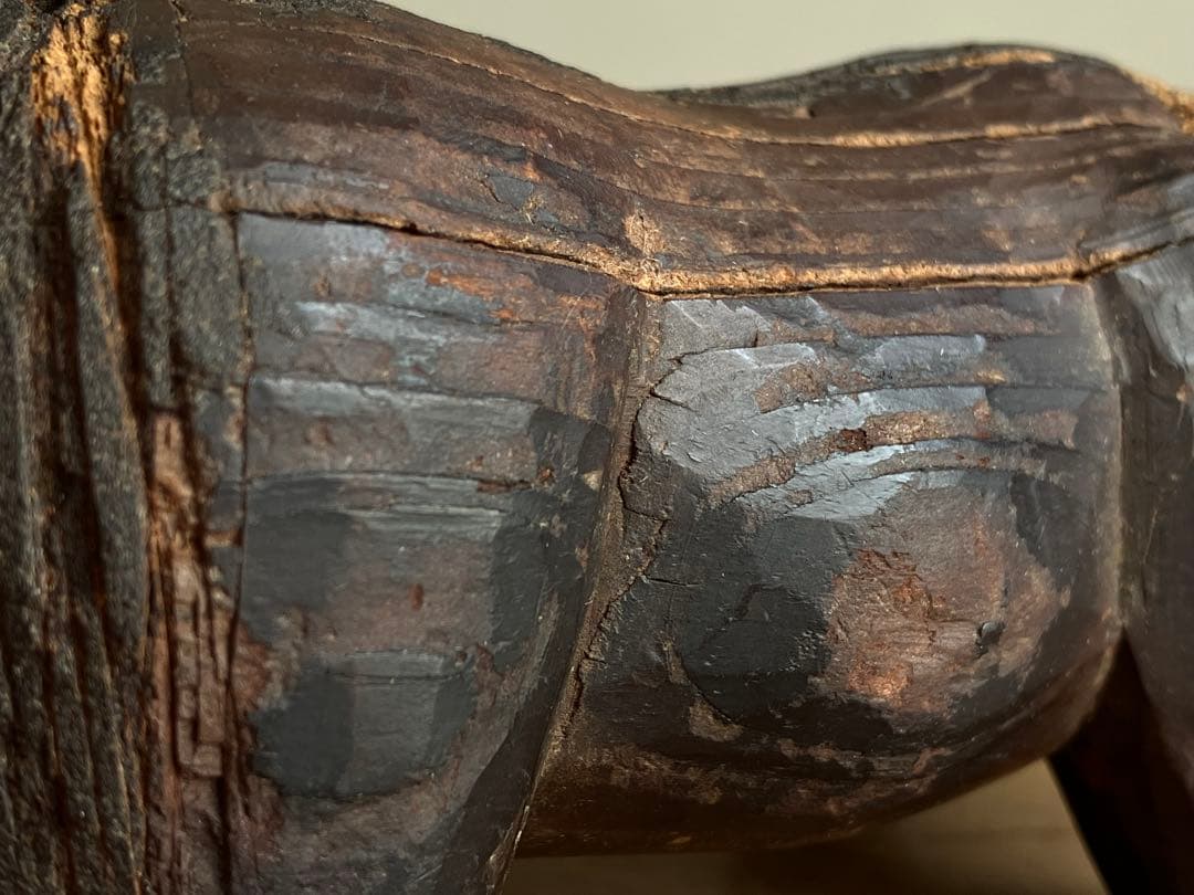 【希少 古い赤べこの木型 江戸後期〜明治頃】民藝縁起物木彫骨董出産祝い厄除古道具