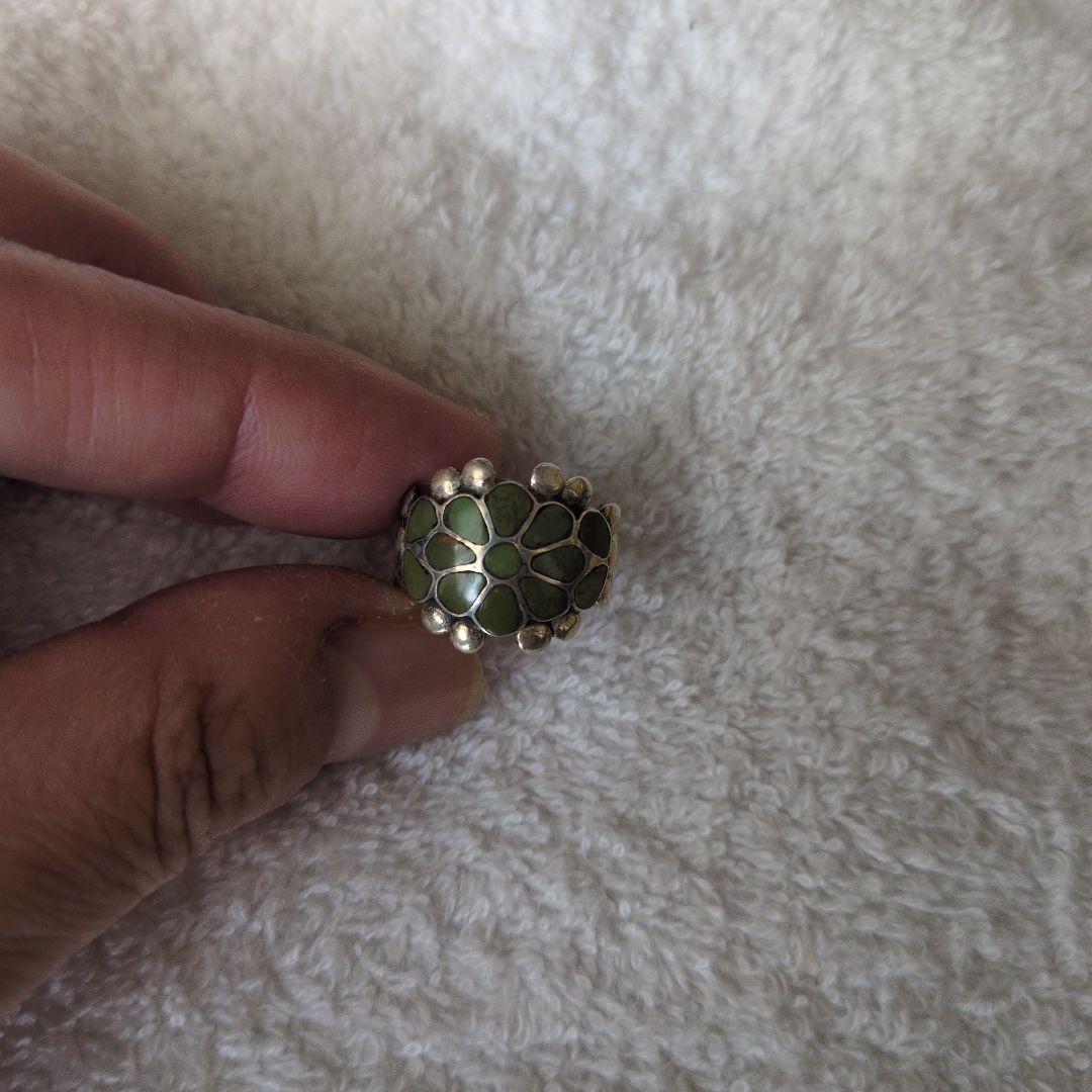 【希少・No.L5】ヴィンテージ お花リング インレイ細工 シルバー 職人彫金