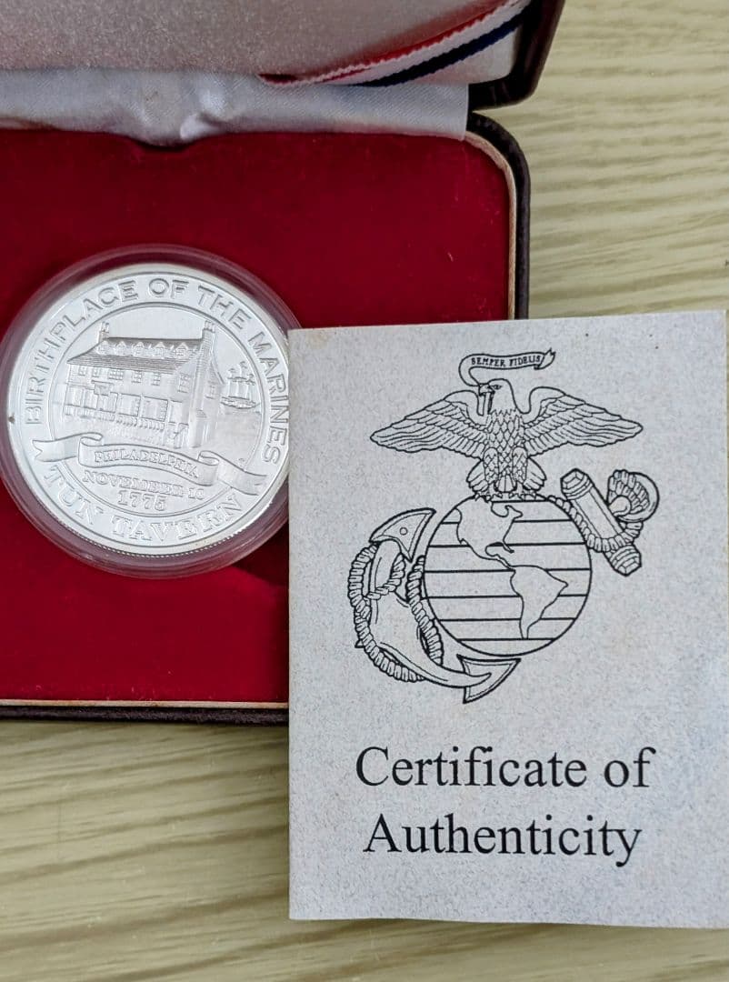 【銀貨.999】アメリカ海兵隊 記念硬貨 ターンタバーン 証明書付き