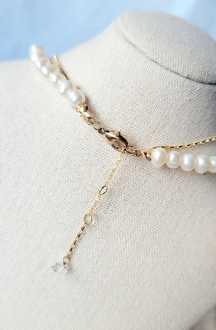 クリスタル×淡水パール◇2連ネックレス◇14KGF