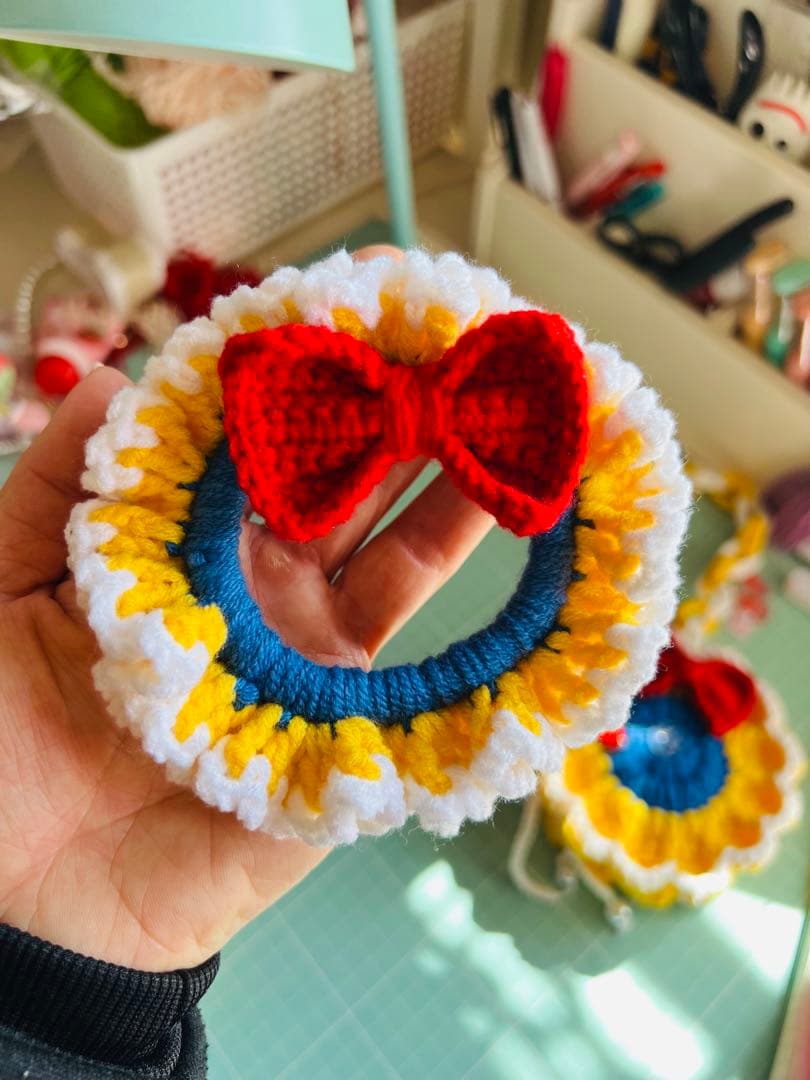 ハンドメイド 白雪姫風 かぎ編みドールセット 25cm りんごバッグ付き