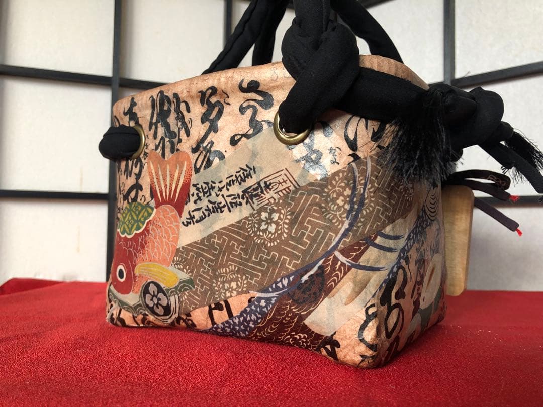 一閑張り　一閑張りバック　正絹古布　犬張子　狛犬　鯛車