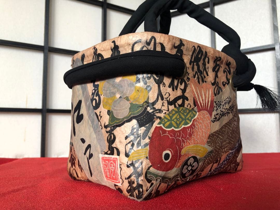 一閑張り　一閑張りバック　正絹古布　犬張子　狛犬　鯛車