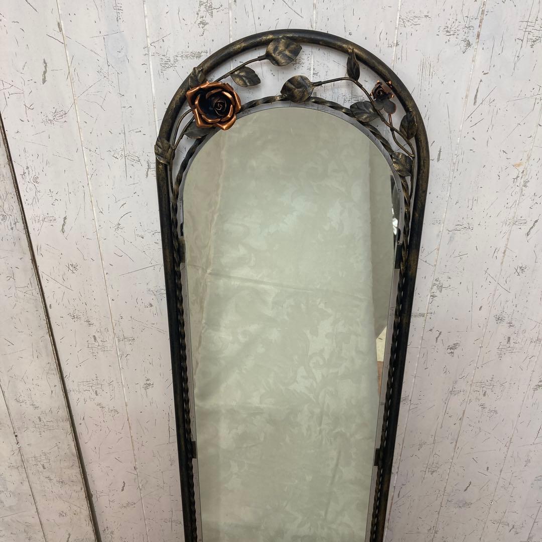 B-2 【アンティーク調】バラモチーフ アイアンフレーム 姿見 全身鏡 壁掛け・