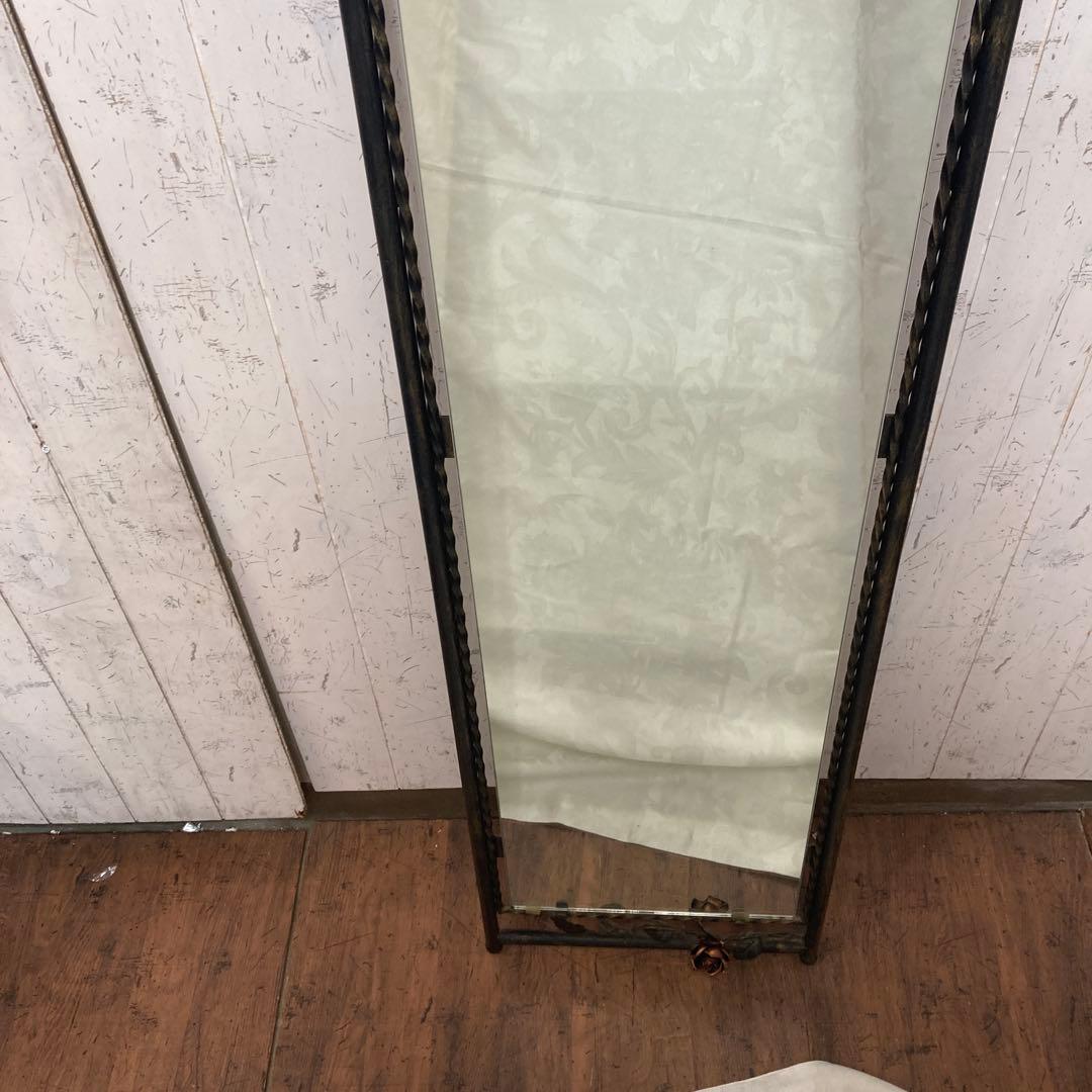 B-2 【アンティーク調】バラモチーフ アイアンフレーム 姿見 全身鏡 壁掛け・