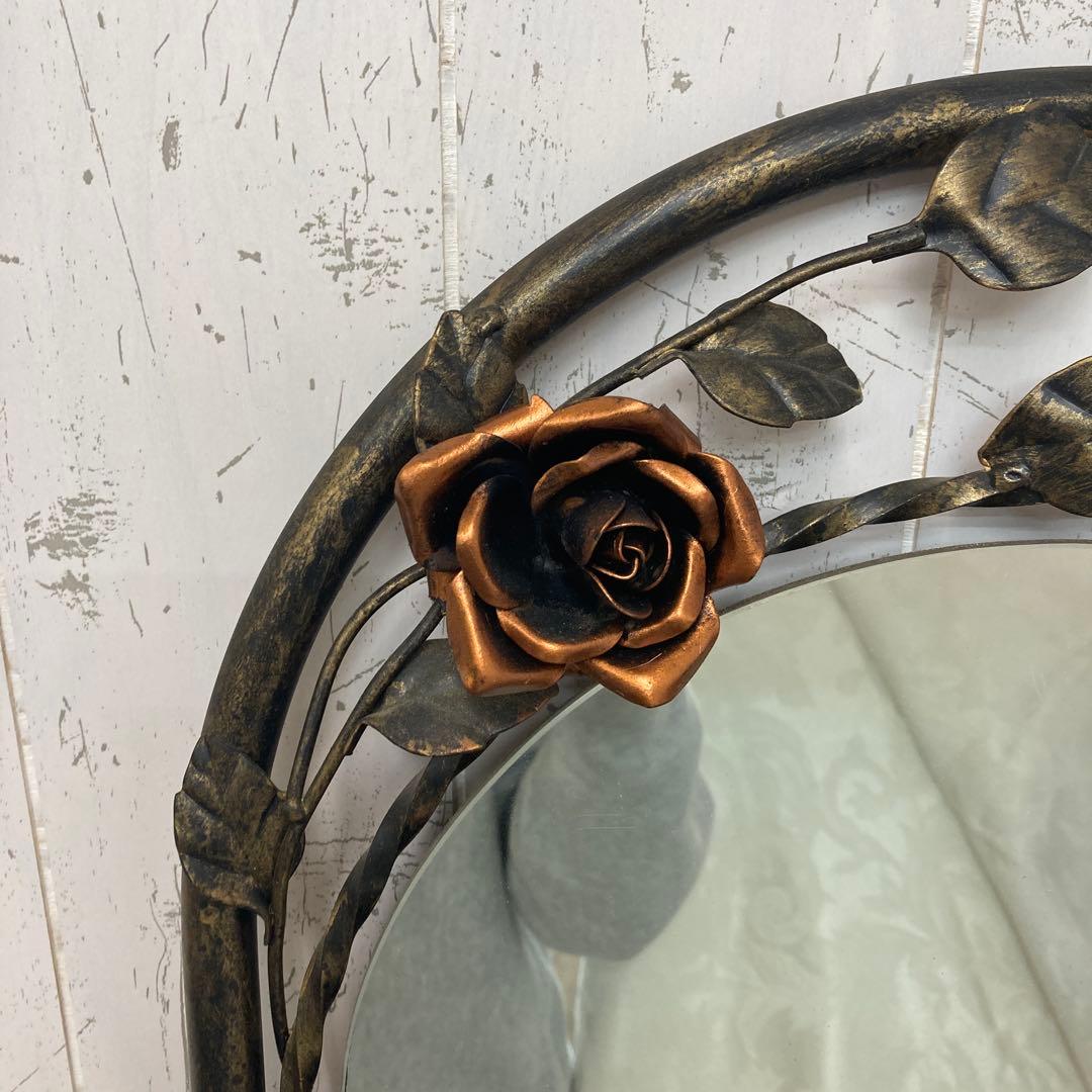 B-2 【アンティーク調】バラモチーフ アイアンフレーム 姿見 全身鏡 壁掛け・