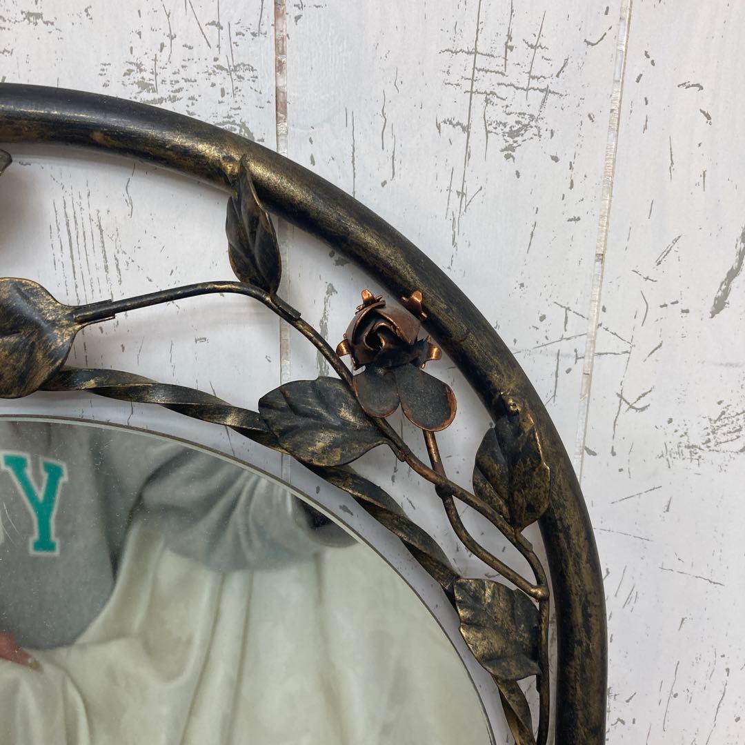 B-2 【アンティーク調】バラモチーフ アイアンフレーム 姿見 全身鏡 壁掛け・