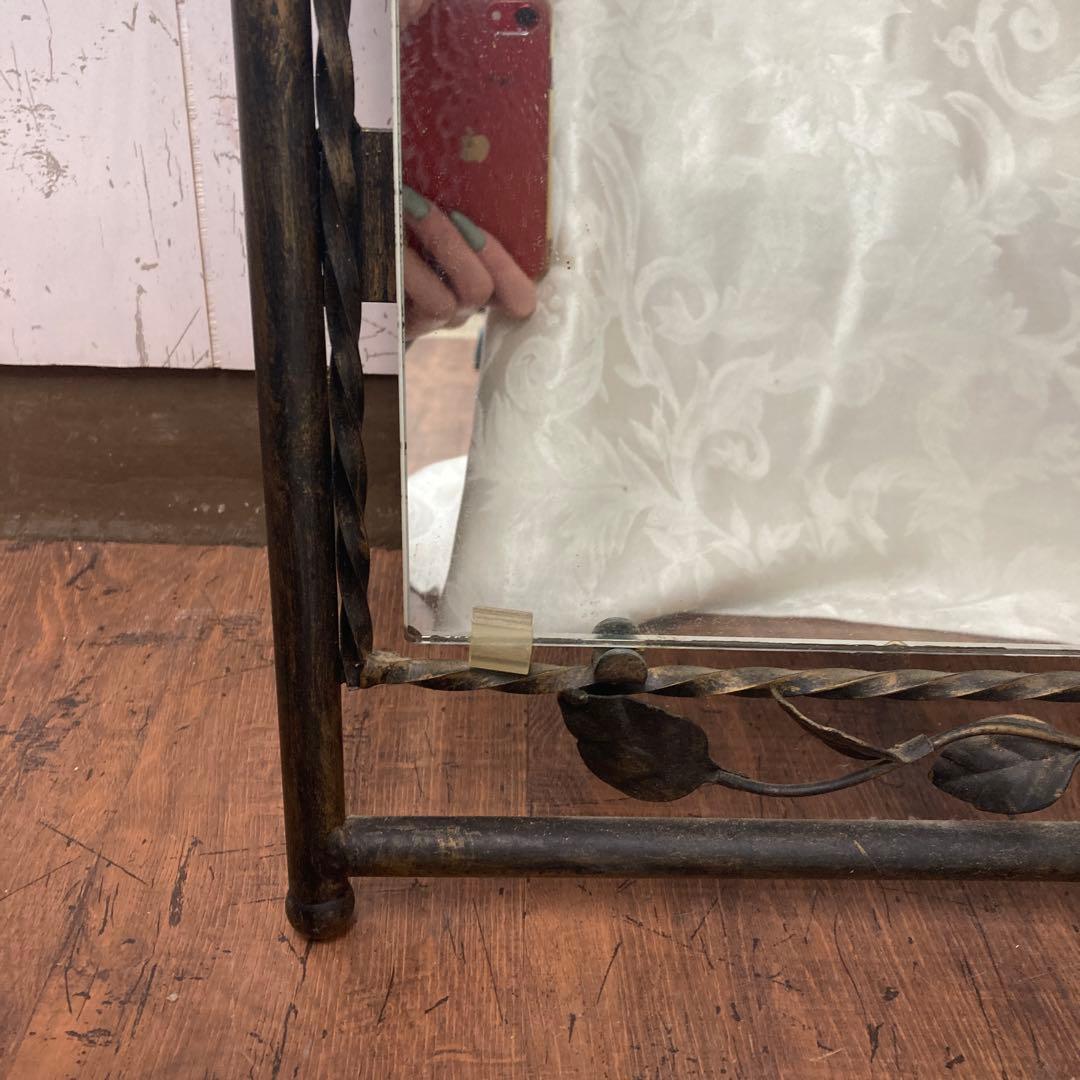 B-2 【アンティーク調】バラモチーフ アイアンフレーム 姿見 全身鏡 壁掛け・