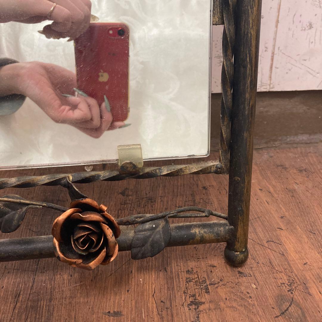 B-2 【アンティーク調】バラモチーフ アイアンフレーム 姿見 全身鏡 壁掛け・