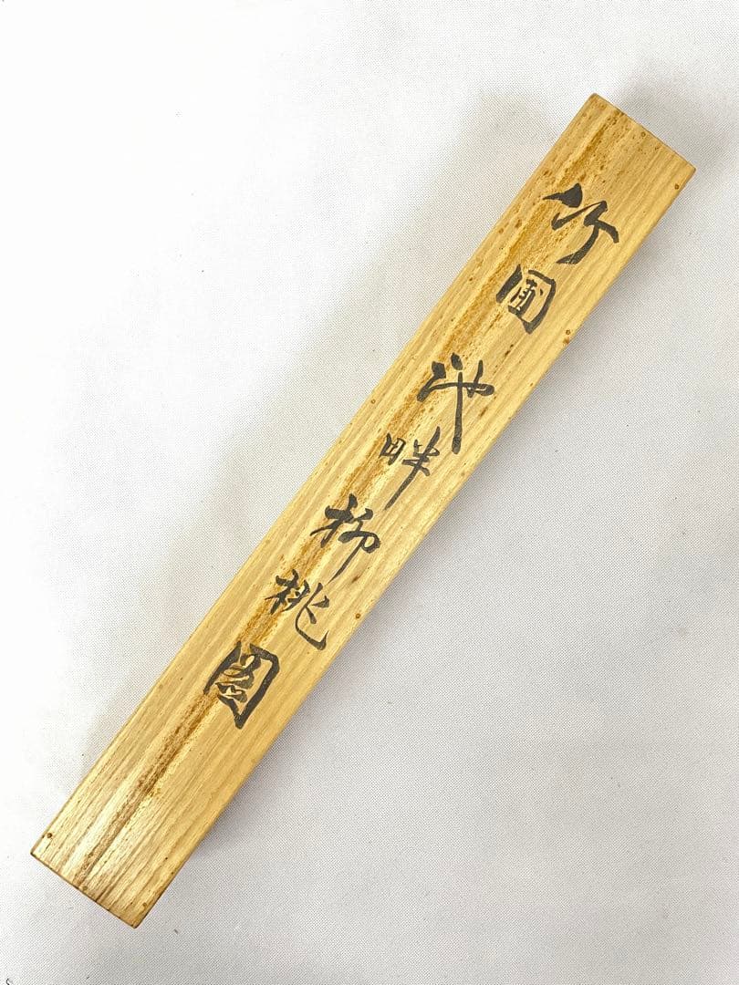 3c2-9 日本画　水田竹圃 山水図 南画　肉筆　絹本　塑膠軸 共箱