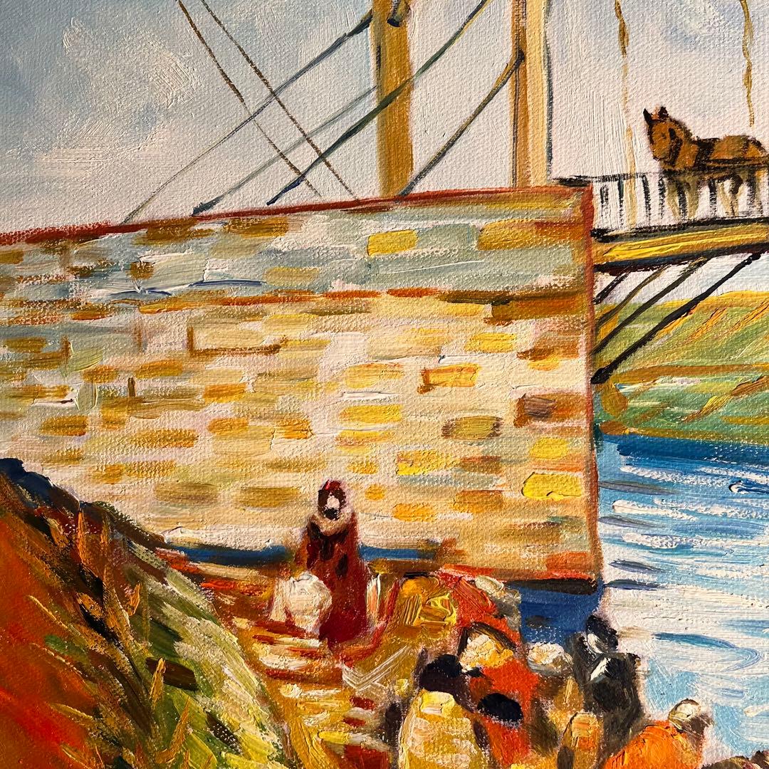 ★秀作★ 手書き油絵 ゴッホ アルルの跳ね橋 肉筆絵画 額付き 油彩画