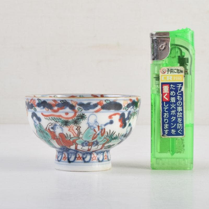 中国　大明萬歴年製款　五彩　神獣人物文　盃　ぐい呑　時代箱付　C　9167