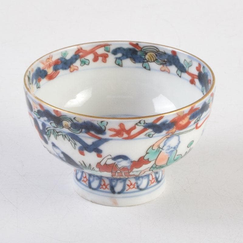 中国　大明萬歴年製款　五彩　神獣人物文　盃　ぐい呑　時代箱付　C　9167