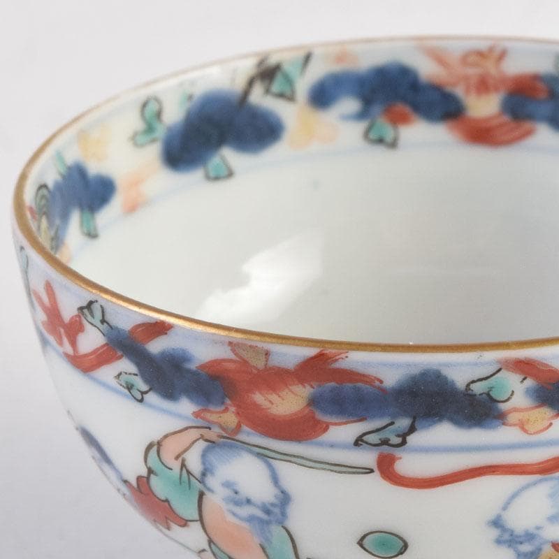 中国　大明萬歴年製款　五彩　神獣人物文　盃　ぐい呑　時代箱付　C　9167