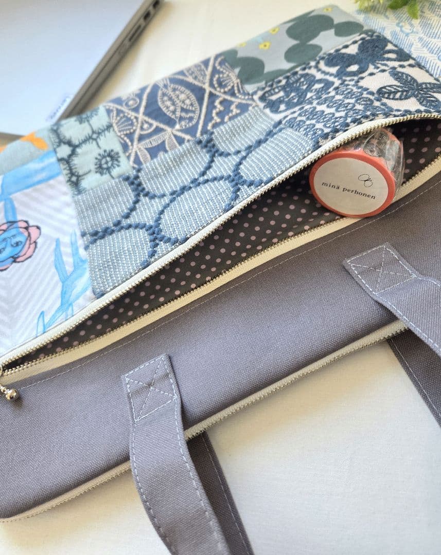 パッチワーク①　ミナペルホネン■ハンドメイド　PC bag パソコンバッグ