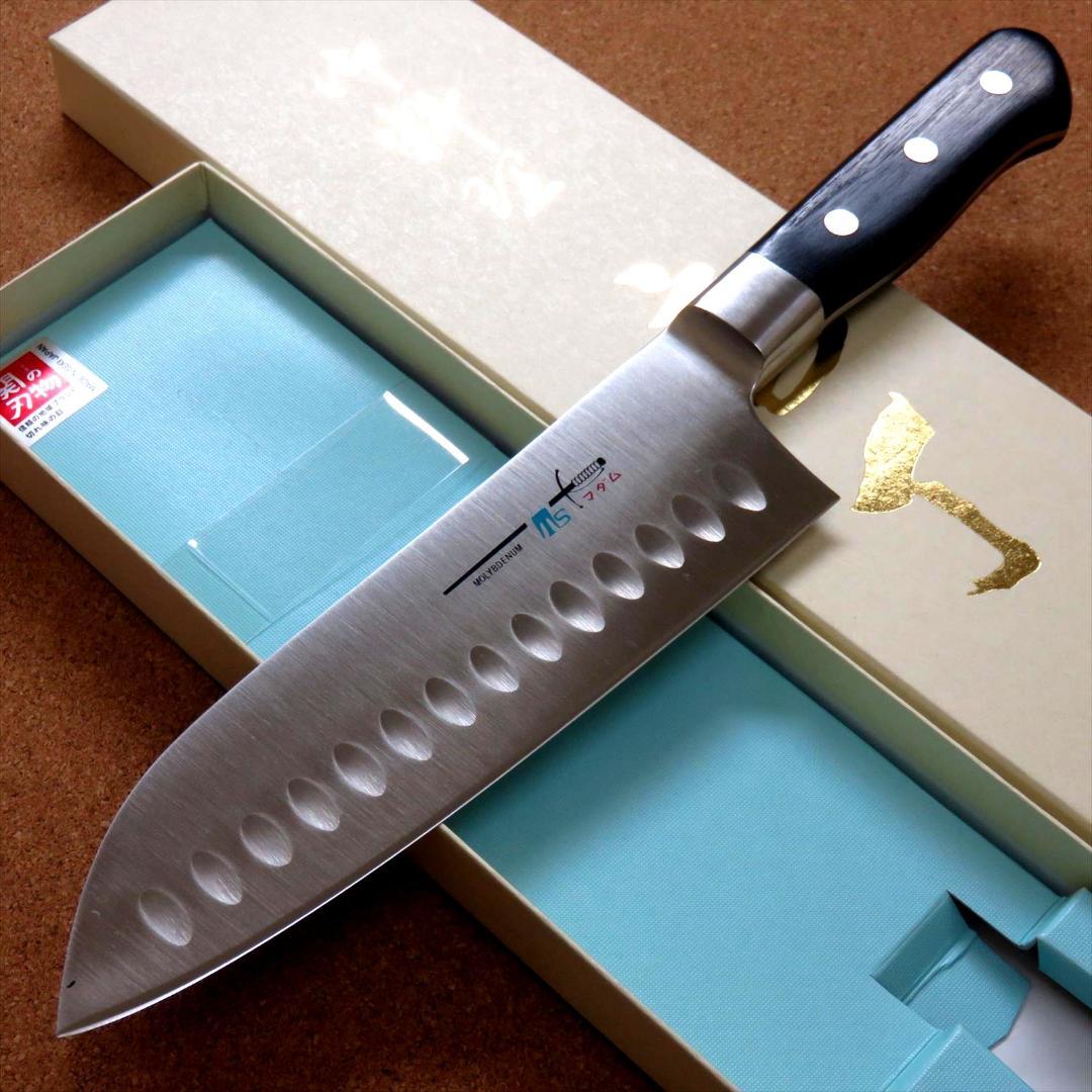 関の刃物 サーモン三徳包丁 175mm モリブデン 口金付 ディンプル 両刃万能