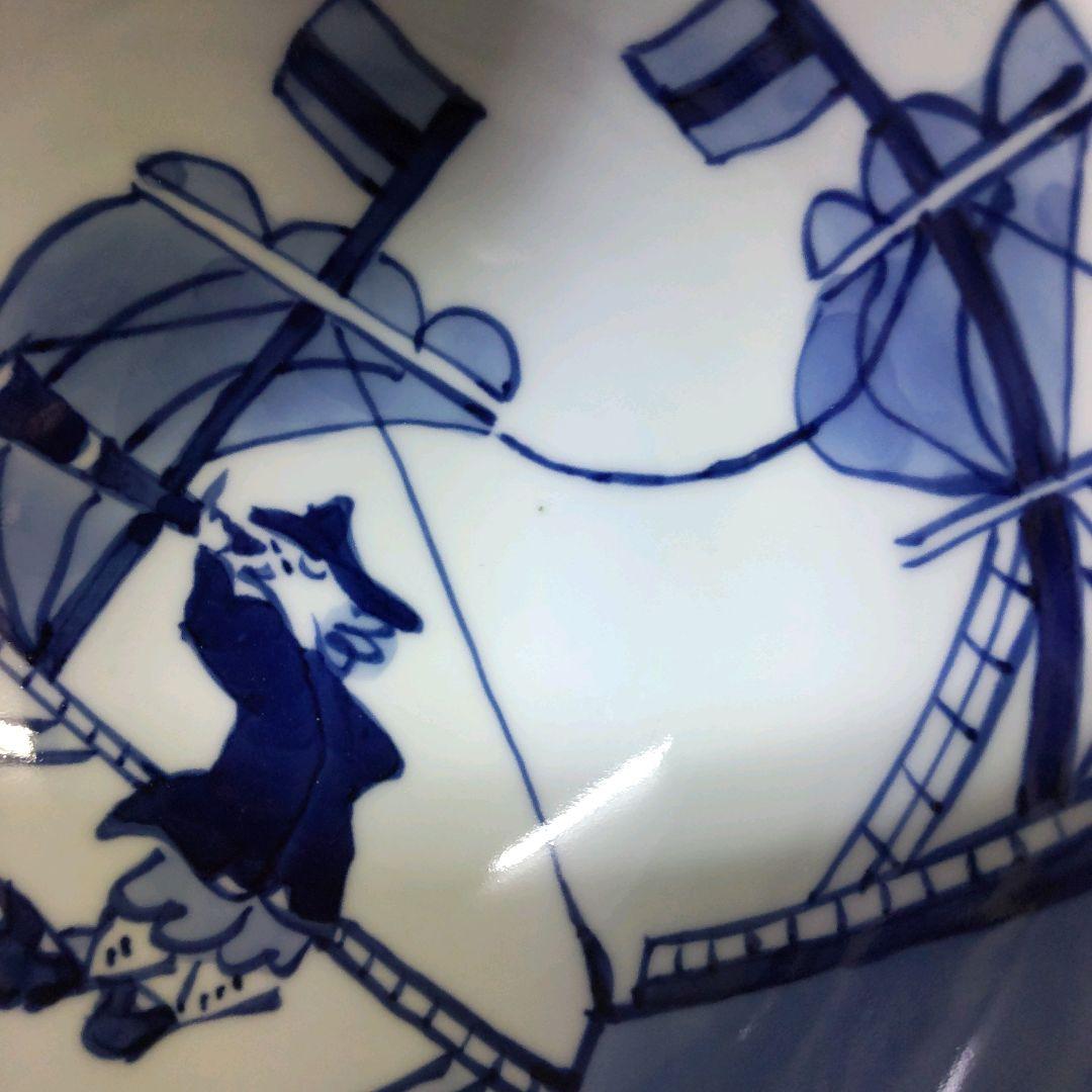 （897）✿有田焼★しん窯青花★オランダ人絵丼★破魔オマケ付