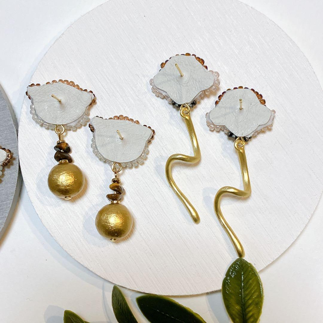 専用★リスザル　スローロリス　ビーズ刺繍ピアス　アニマルハンドメイドアクセサリー