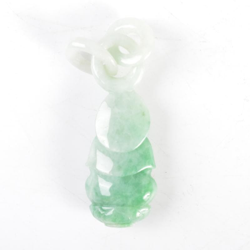 かぼちゃもち玉石翡翠玉彫刻　釈迦如来像　仏像　根付　鑑定書付　C　4642