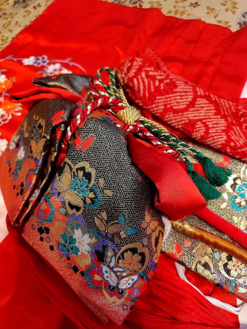 七五三　着物　筥迫セット　　7歳　女の子　絞り柄　袋帯